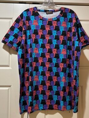 Multicolor Cat Pattern Men's T-Shirt - Blue/Purple/Red